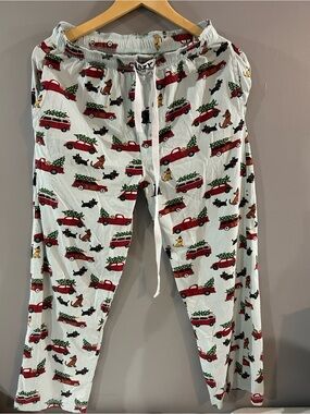 Kids White Holiday Pajama Pants with Red Truck Print